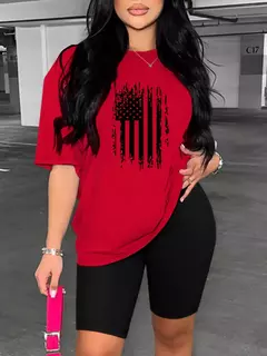 Conjunto de dos piezas con estampado de bandera de Estados Unidos para mujer