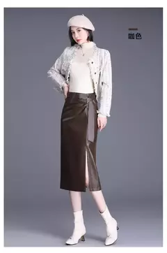 Falda ajustada de cuero PU para mujer