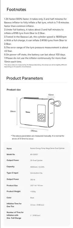 Inflador de neumáticos portátil para coche, compresor de aire de 250W - comprar en línea