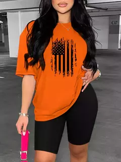 Conjunto de dos piezas con estampado de bandera de Estados Unidos para mujer en internet