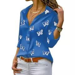 Blusa holgada de manda larga con estampado de mariposa - TOKO Directo a tu Puerta