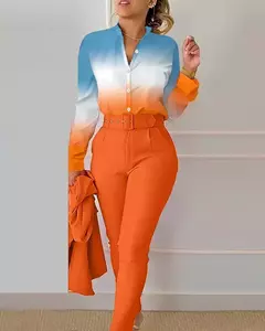 Conjunto de 2 piezas con estampado para mujer, traje informal con botones, camis - tienda en línea