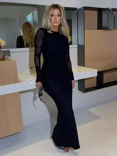 Vestido Negro de Manga Larga - tienda en línea