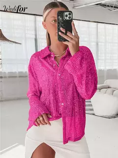 Blusa con Lentejuelas Manga Larga Noche - tienda en línea