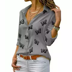 Blusa holgada de manda larga con estampado de mariposa - comprar en línea