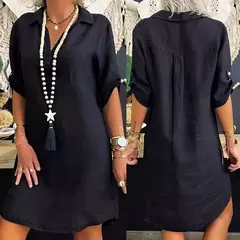 Vestido hogado corto de lino y algodón para mujer - tienda en línea