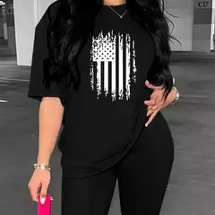 Imagen de Conjunto de dos piezas con estampado de bandera de Estados Unidos para mujer