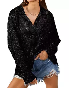 Blusa con Lentejuelas Manga Larga Noche