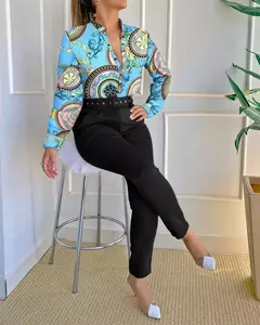 Conjunto de 2 piezas con estampado para mujer, traje informal con botones, camis - TOKO Directo a tu Puerta