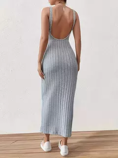 Vestido sin mangas liso con espada descubierta, sexy vestido sin mangas de punto - tienda en línea
