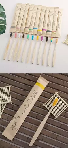 Imagen de Juego de Cepillos de Dientes de Bambú Envuelto en Piel de Vaca 10 Piezas