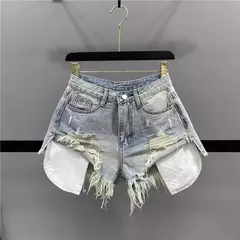 Short mexclilla rasgados para mujer, vaqueros de cintura alta en internet