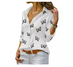 Blusa holgada de manda larga con estampado de mariposa