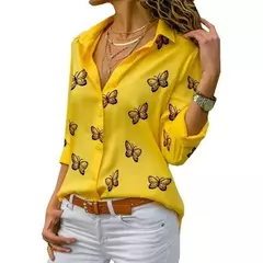 Blusa holgada de manda larga con estampado de mariposa