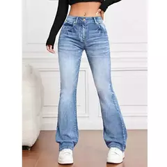 Pantalones vaqueros rectos elásticos para mujer - tienda en línea