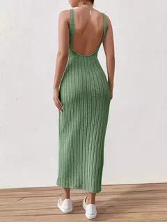 Vestido sin mangas liso con espada descubierta, sexy vestido sin mangas de punto