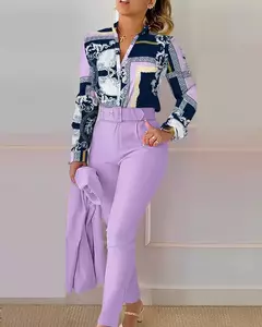 Conjunto de 2 piezas con estampado para mujer, traje informal con botones, camis - tienda en línea
