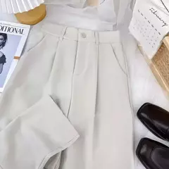 Traje negro Haren para mujer, pantalones informales de cintura alta elástica en internet