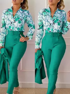 Conjunto de 2 piezas con estampado para mujer, traje informal con botones, camis - TOKO Directo a tu Puerta
