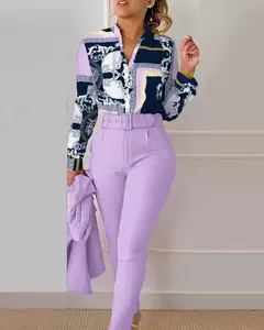 Conjunto de 2 piezas con estampado para mujer, traje informal con botones, camis - TOKO Directo a tu Puerta