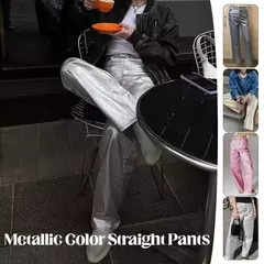 Pantalones Rectos Metálico - comprar en línea
