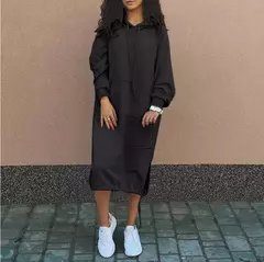 Vestido holgado informal de manga larga con cuello redondo. - tienda en línea