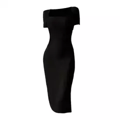 Vestido midi elegante con cuello cuadrado para mujer - tienda en línea