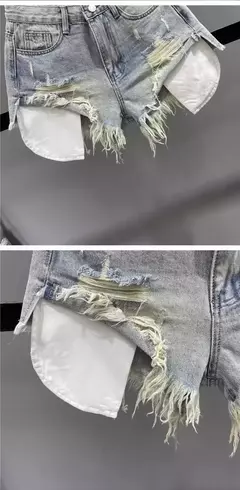 Short mexclilla rasgados para mujer, vaqueros de cintura alta en internet