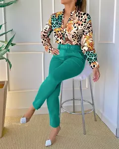 Conjunto de 2 piezas con estampado para mujer, traje informal con botones, camis - TOKO Directo a tu Puerta