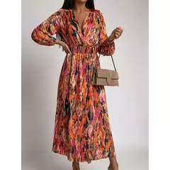 Vestido de verano con cuello V y cinturón para mujer. - comprar en línea