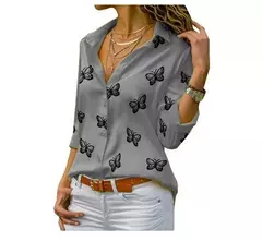 Blusa holgada de manda larga con estampado de mariposa - comprar en línea
