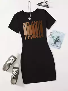 Vestido de verano de manga corta con estampado de melanina para mujer