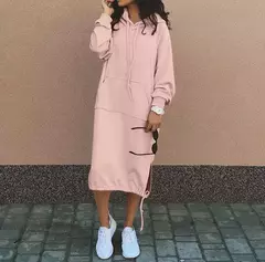 Vestido holgado informal de manga larga con cuello redondo. - tienda en línea