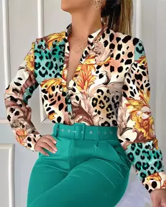 Imagen de Conjunto de 2 piezas con estampado para mujer, traje informal con botones, camis