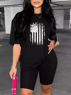 Conjunto de dos piezas con estampado de bandera de Estados Unidos para mujer - tienda en línea