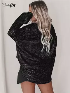 Blusa con Lentejuelas Manga Larga Noche
