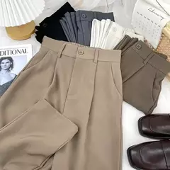 Traje negro Haren para mujer, pantalones informales de cintura alta elástica