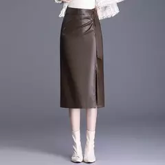 Falda ajustada de cuero PU para mujer