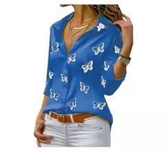 Blusa holgada de manda larga con estampado de mariposa en internet