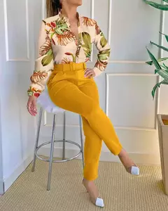 Conjunto de 2 piezas con estampado para mujer, traje informal con botones, camis - TOKO Directo a tu Puerta