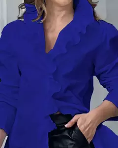 Blusa de manga larga con volantes y cuello en V. - tienda en línea
