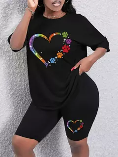 Conjunto de dos piezas con estampado de pies coloridos para mujer