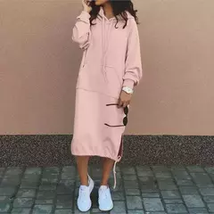 Vestido holgado informal de manga larga con cuello redondo. - TOKO Directo a tu Puerta