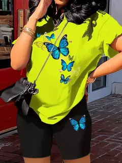 Conjunto de camiseta y pantalones cortos con estampado de mariposa para mujer - TOKO Directo a tu Puerta