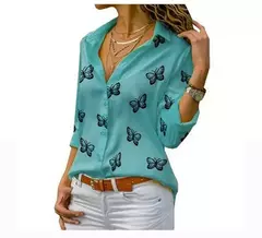 Blusa holgada de manda larga con estampado de mariposa - comprar en línea