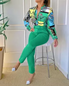 Conjunto de 2 piezas con estampado para mujer, traje informal con botones, camis - comprar en línea