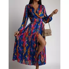 Vestido de verano con cuello V y cinturón para mujer. - tienda en línea