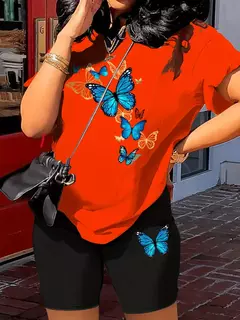 Conjunto de camiseta y pantalones cortos con estampado de mariposa para mujer - tienda en línea