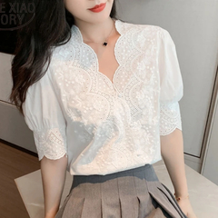 Blusa de algodón con bordado de encaje para mujer - comprar en línea