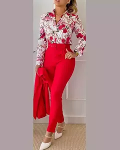 Conjunto de 2 piezas con estampado para mujer, traje informal con botones, camis - comprar en línea